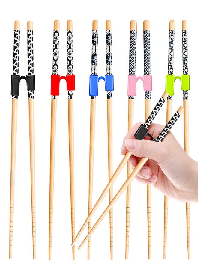 EAEDMY 5 Pairs Kid Adult Training Chopsticks Trainers for Beginners, Japanese Wooden Beginners Training Chopsticks Helpers Set, Reusable, Dishwasher Safe, L8.86Inch(1.Japanese pattern A) - Image 1